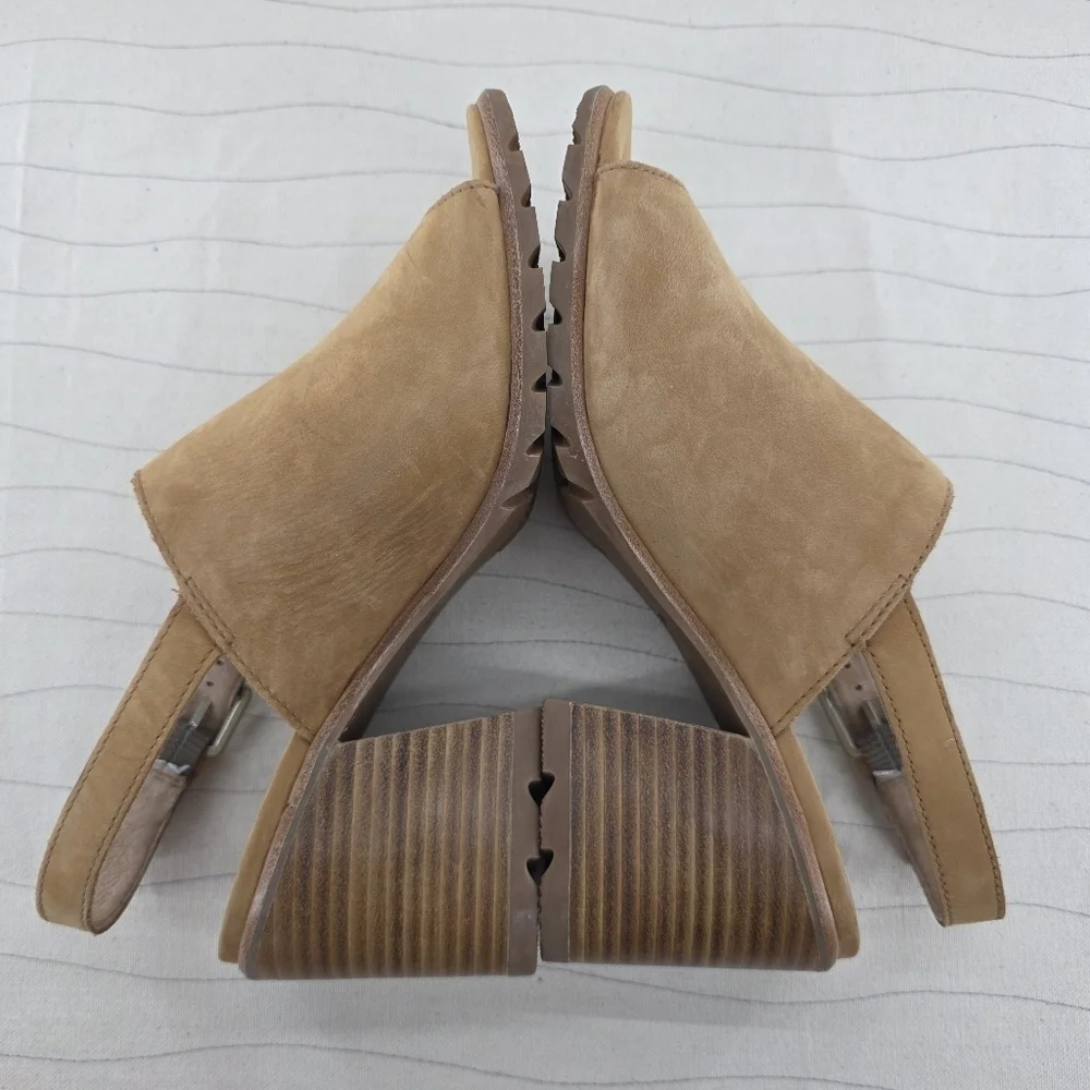 Sorel Womens Nadia Slingback Tan Leather Sandals Heels Shoes NL3241-224 Size 8